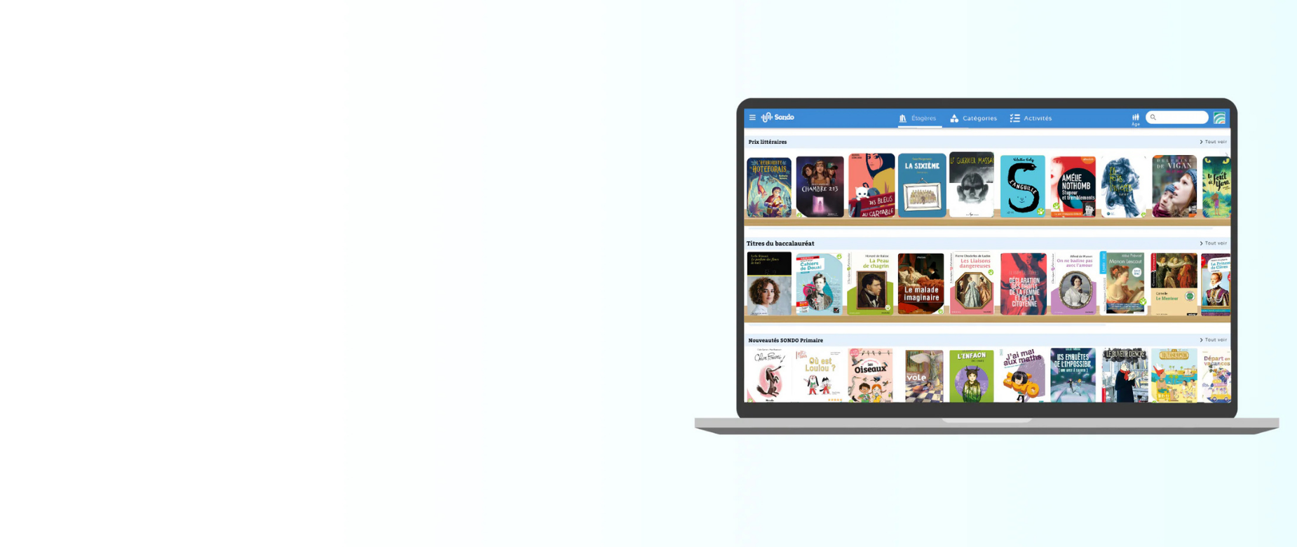 Catalogue bibliothèque Sondo sur ordinateur.
